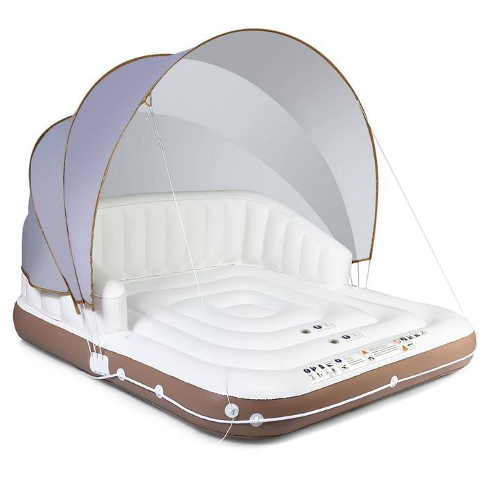 Costway Inflatable Island Pool Floating Bed with 2 Cup Holders&Detachable Canopy