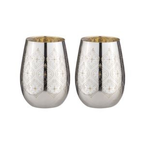 2PK Estelle Metallic 500ml Stemless Glass Cup - Silver