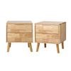 Oikiture 2pc Bedside Tables 2 Drawers Storage Nightstand Solid Wood Natural