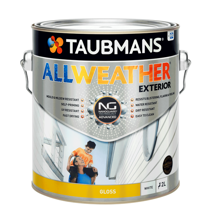 Taubmans 2L White Gloss All Weather Exterior Paint