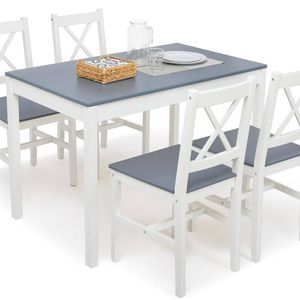 Selma 5-Piece Wooden Dining Set - White & Grey