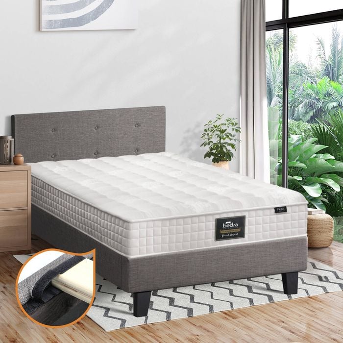 Oikiture Bed Frame with Single Mattress Wooden Platform Grey POLO