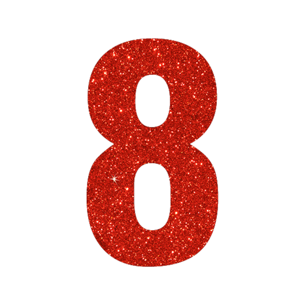 Glitter red number 8.