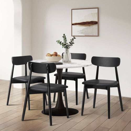 Oikiture 4x Dining Chairs Kitchen Chair PU Leather Solid Wood Cafe Lounge Black Bunnings Australia