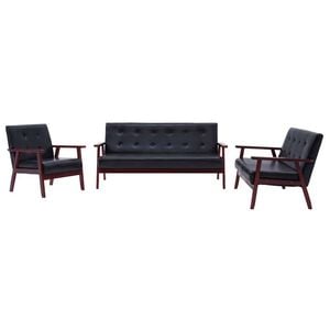 vidaXL Sofa Set 3 Piece Black Faux Leather