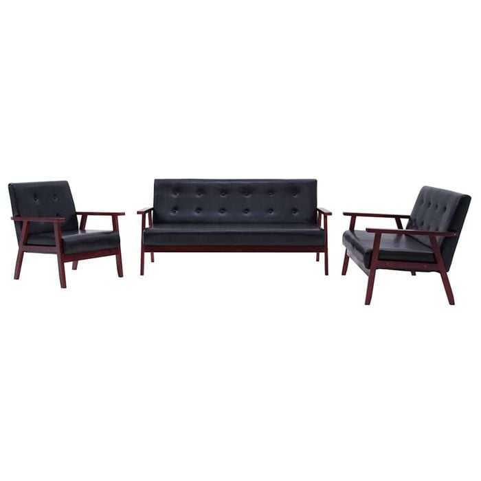 vidaXL Sofa Set 3 Piece Black Faux Leather