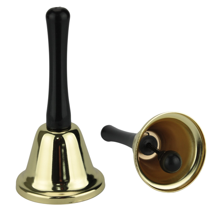 SANTA BELL Jingle Claus Wooden Handle Bells Rattles Christmas Xmas Gold