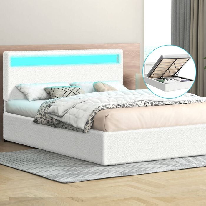 ALFORDSON Bed Frame RGB LED Gas Lift Queen