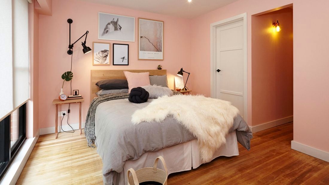 Bedroom that has had a makeover with vj panelling ,bed and furnishings