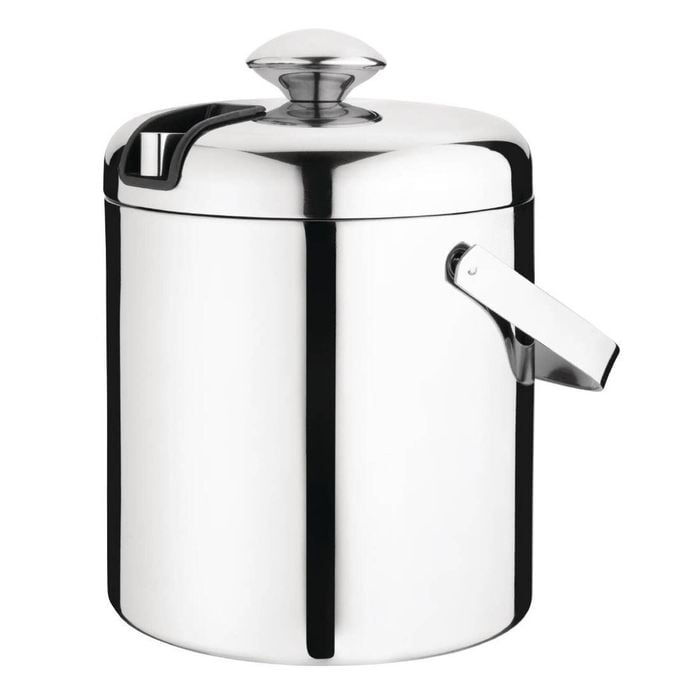 Olympia Ice Bucket With Lid And Tongs Stainless Steel L279 1.23l 150h X 140mm Barware Commercial Kitchen