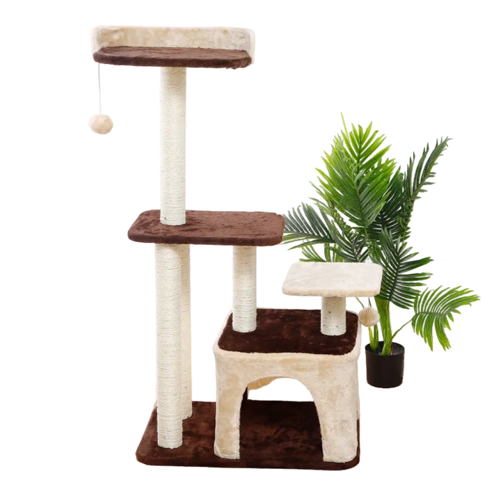 3 Tier Brown Pet Play House Cat Tree Feline Scratcher Scratchpost Scratching Post Tower