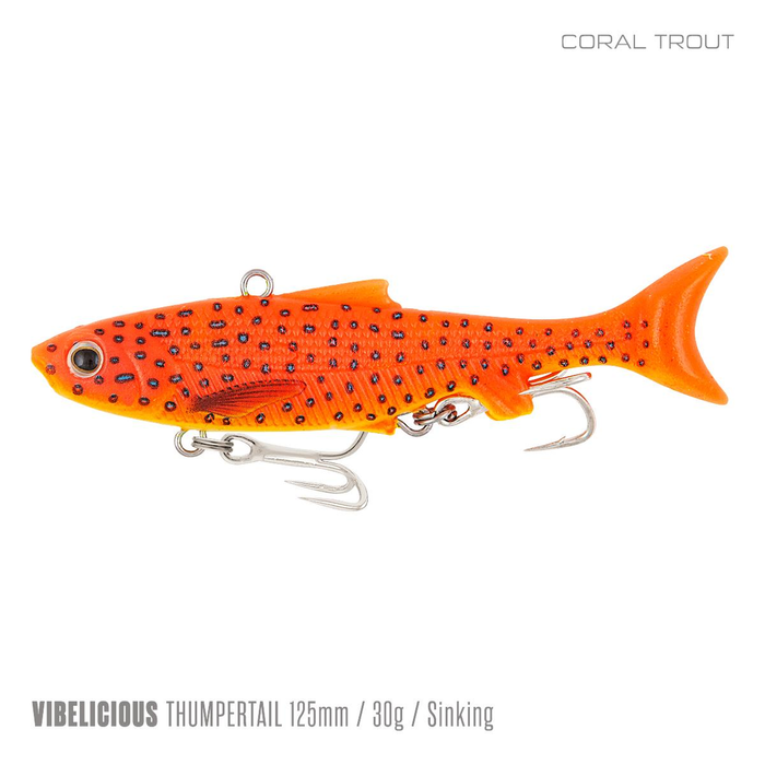 Samaki Vibelicious Thumper Tail Soft Vibe 125mm/30g Fishing Lure Coral Trout
