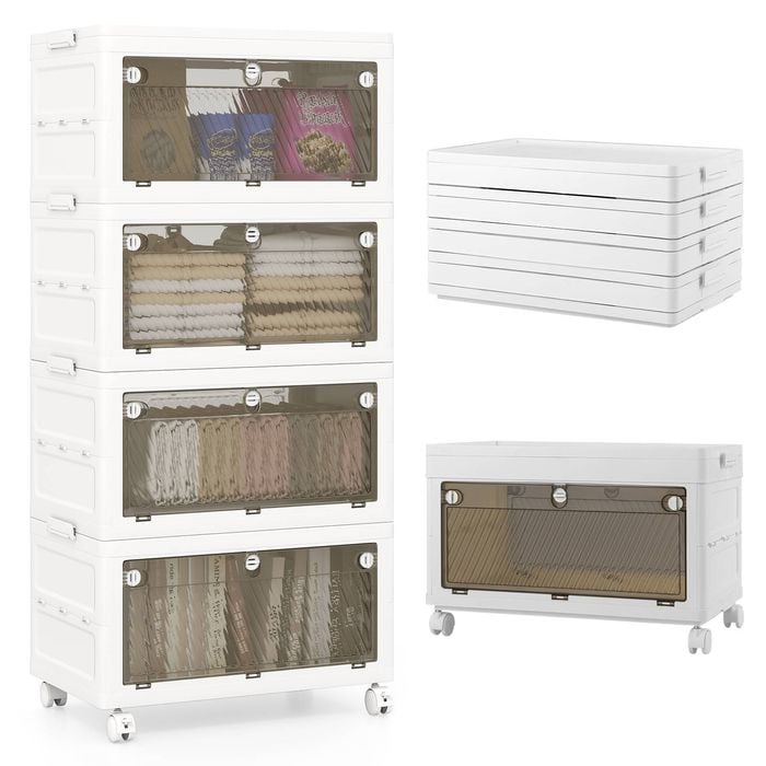 Costway 4-Tier Storage Drawers Stackable Containers Box w/Lid