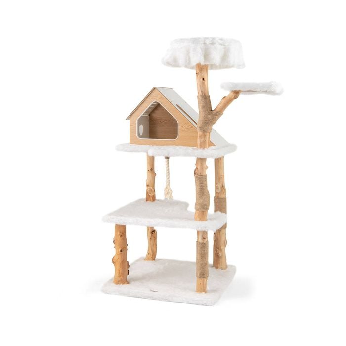 Costway 150cm Tall Solid Wood Cat Tree 5-layer Modern Cat Tower - White