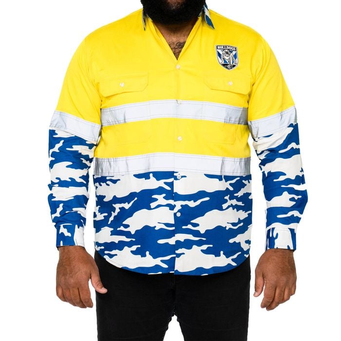 NRL Bulldogs 'Camo' Hi-Vis L/S Cotton Drill Shirt - Large