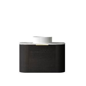 Attica Bentwood 750mm Black Oak Curve Wall Hung Vanity With Natural Carrara Marble Top