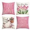 Catzon 4 Pcs Tulips Bicycle Pillow Covers Spring Decorative Cushion Cases-Pink