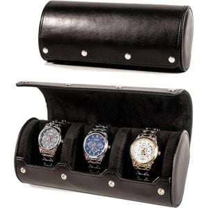 Catzon Watch Travel Case Leather Portable Roll Organizer-black3slot