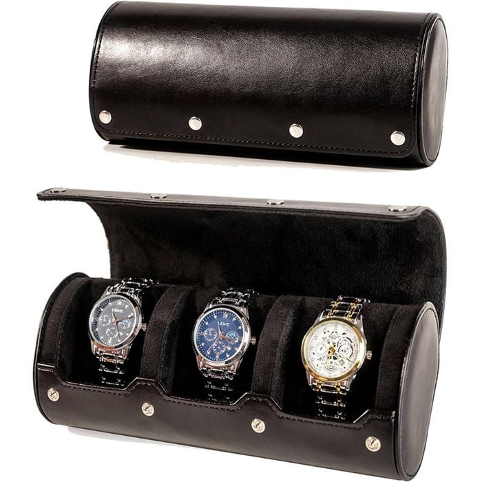 Catzon Watch Travel Case Leather Portable Roll Organizer-black3slot