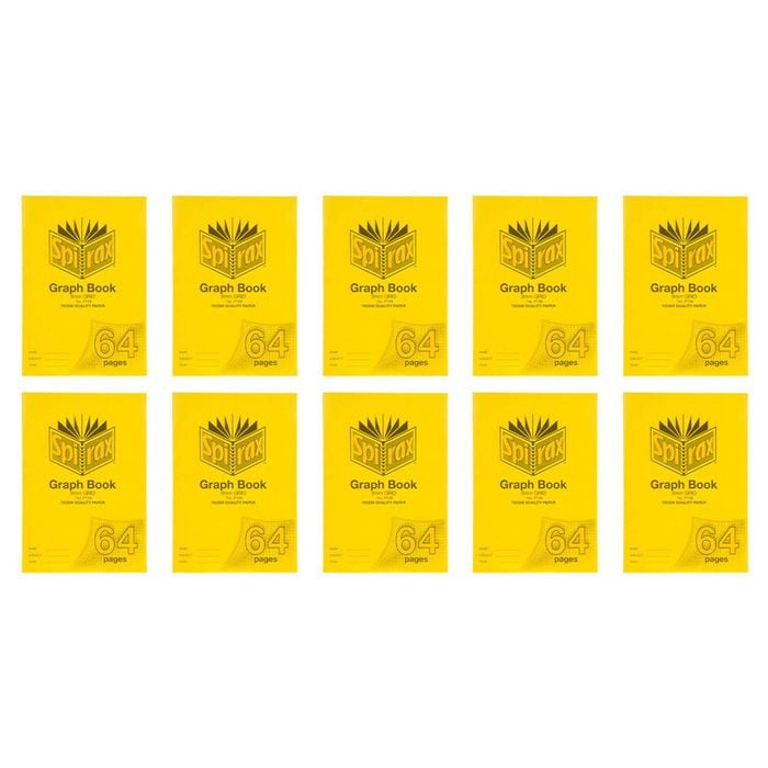 10x Spirax P136 Pp Cover Grid Book A4 8mm Grid 64 Pages Notebook Yellow
