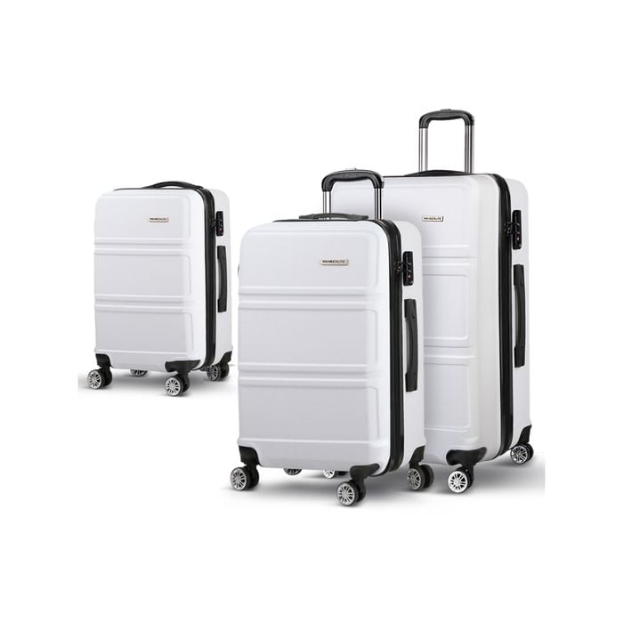 Wanderlite 3pc Luggage Trolley Set Suitcase Travel TSA Carry On Hard Case Lightweight White