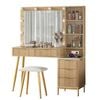 Verto Modern Wood Dressing Table with LED Bulb Mirror & Stool Set