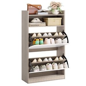 Costway 2 Flip Drawers Shoe Cabinet Storage Slim Hidden Shoe Rack Hallway