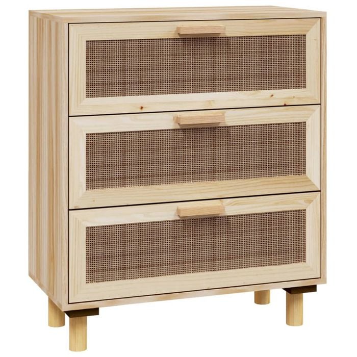 vidaXL Hardwood Pine Sideboard Brown Natural Rattan Cupboard Buffet Cabinet