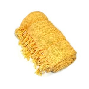 Bloomington Daffodil Lemon Knitted Wool/Acrylic Throw Rug 127 x 152 cm