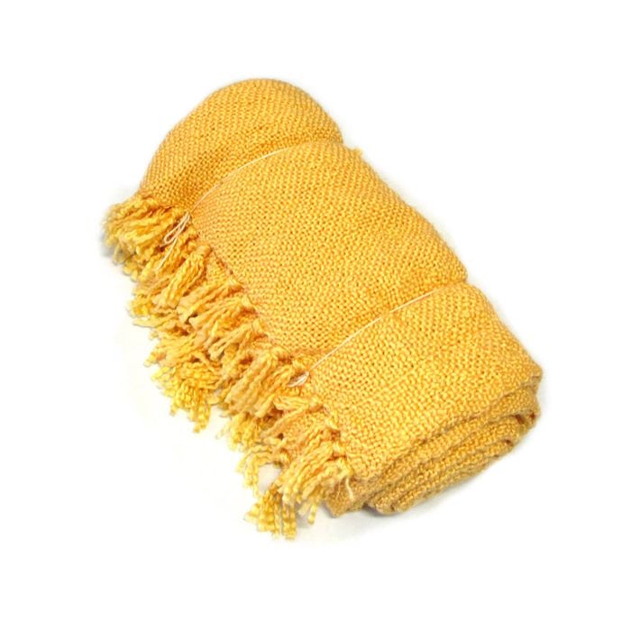 Bloomington Daffodil Lemon Knitted Wool/Acrylic Throw Rug 127 x 152 cm