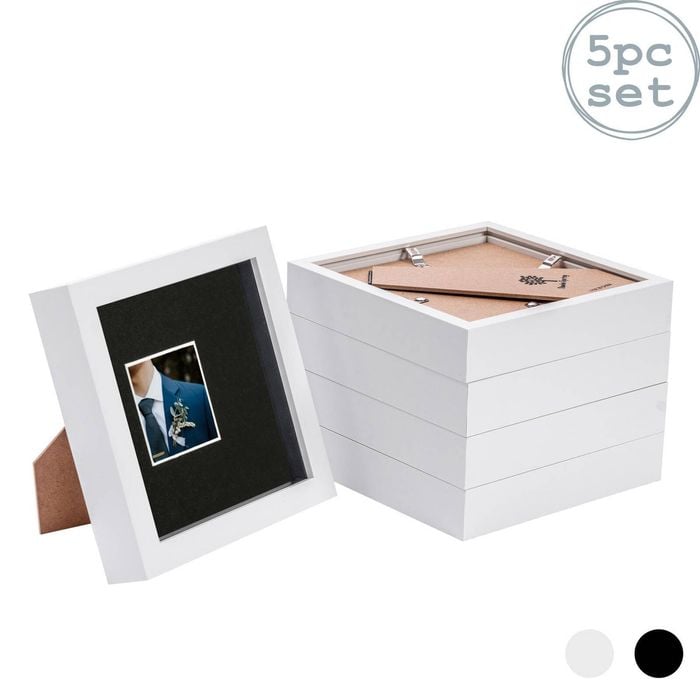 Nicola Spring 5 Piece 6 X 6 3d Shadow Box Photo Frame Set - Craft Display Picture Frame With 2 X 2 Mount - White