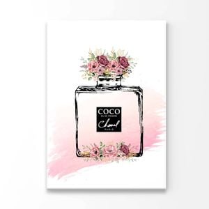 Pink Floral & Perfume Bottle Print 100% Australian Made 60x90cm (Stretched Canvas)