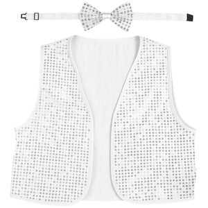 Adult Unisex SEQUIN BOW TIE & VEST Dance Costume Party Sparkle Set in Silver
