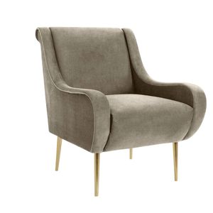 Linen Accent Chair with Curved Arms - Beige Grey