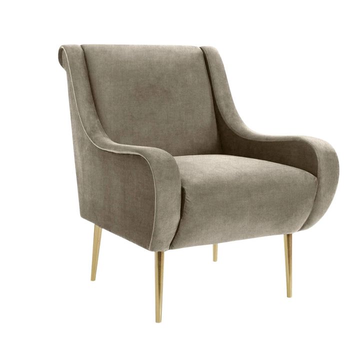 Linen Accent Chair with Curved Arms - Beige Grey
