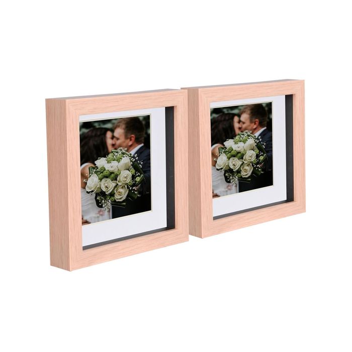 Nicola Spring 6" X 6" Light Wood 3d Box Photo Frames - 4" X 4" Mount - Pack Of 2