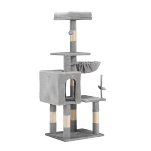 Petzly Cat Tree Tower Scratching Post Scratcher Condo 125cm Beige/dark Grey/grey