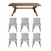 SK Designer Living | 7-Piece Dining Set | Doreen Wood Dining Table 180cm & Osaka Upholstered Chair | Walnut - Light Grey Fabric