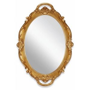 CARLA HOME Oval Antique Gold 25 x 38 cm Vintage Carved Hanging Wall Mirror for Bedroom and Living-Room