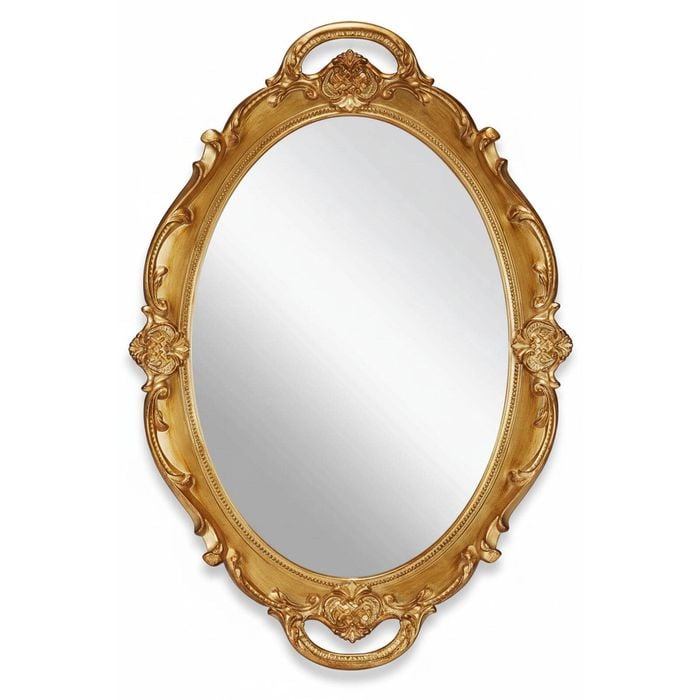 CARLA HOME Oval Antique Gold 25 x 38 cm Vintage Carved Hanging Wall Mirror for Bedroom and Living-Room