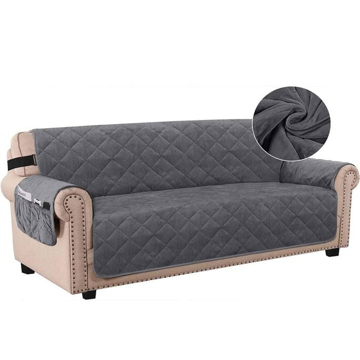 Smarcute 3 Seater Velvet Sofa Couch Cushion Cover With Non-slip Elastic Straps Grey