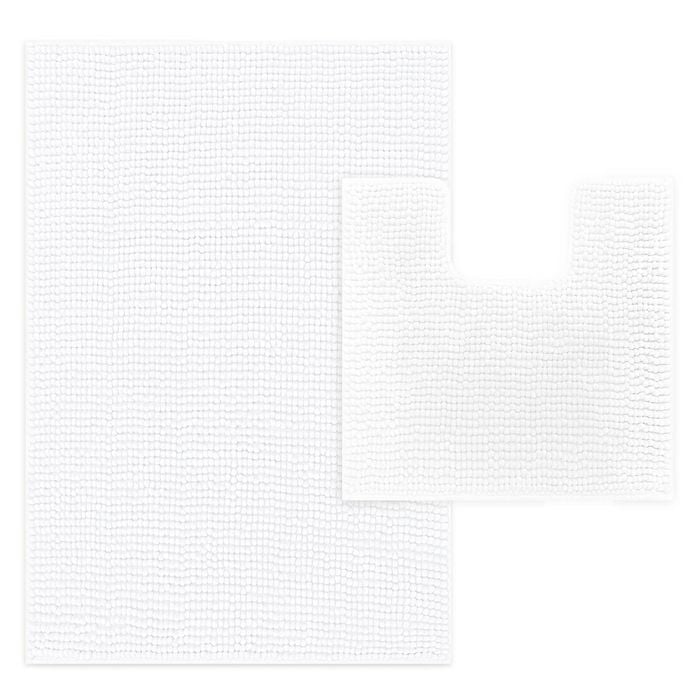 LINENOVA 2 Pcs Bathroom Mat + Toilet Root Mat Set - White