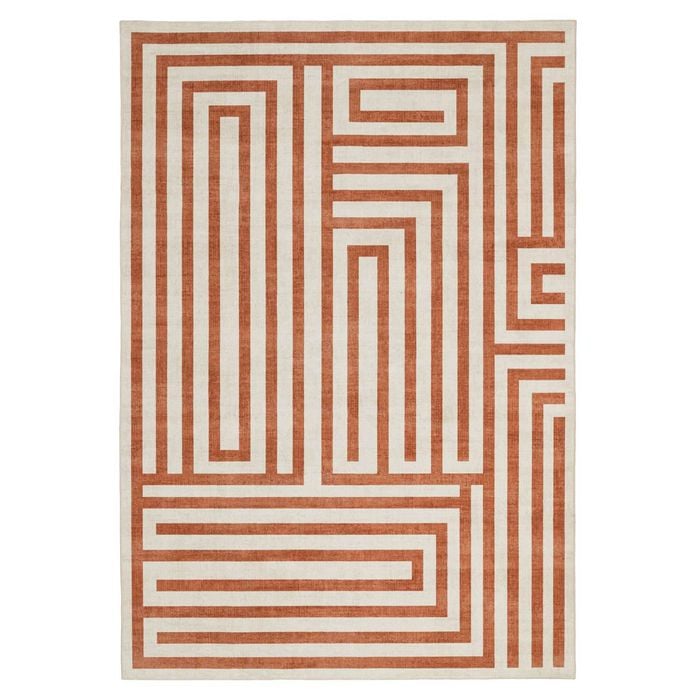 Loopsie-290cm X 200cm-pahoa Orange Terracotta Geometric Washable Rug