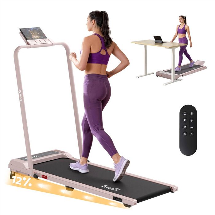 Everfit 3 in 1 Walking Pad Treadmill 12% Incline Foldable Under Desk Treadmills 40cm Belt Pink
