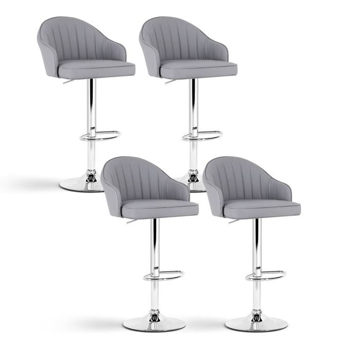 Artiss Bar Stools 4x Gas Lift Leather Shell Grey