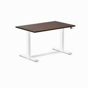 Desky Dual Dark Walnut Rubberwood Sit Stand Desk 120x75cm White Frame Leg