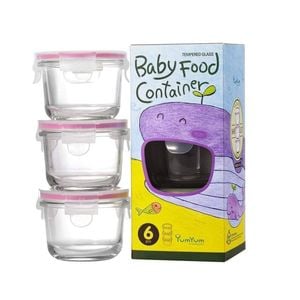3 Piece Baby Food Container Set Round 165ml 8.2x6.5cm Glasslock
