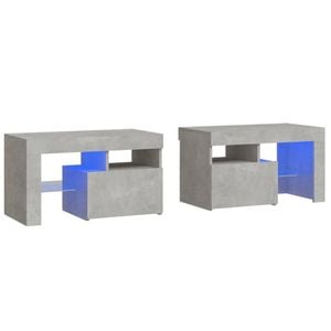 vidaXL 2x Bedside Cabinets with LED Lights Concrete Grey Nightstand Side Table