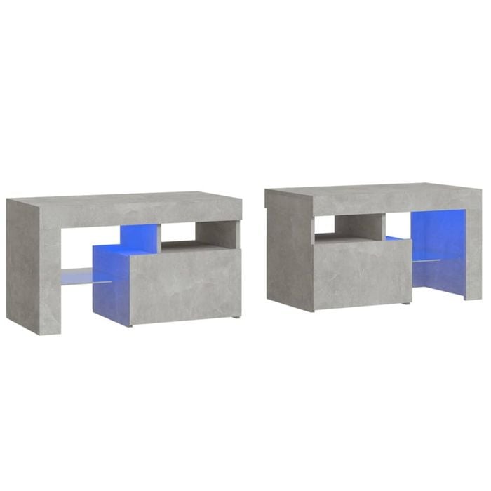 vidaXL 2x Bedside Cabinets with LED Lights Concrete Grey Nightstand Side Table