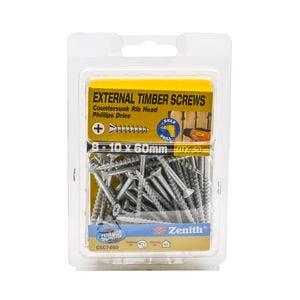 Zenith 8 - 10 x 60mm Galvanised Countersunk Rib Head Timber Screws - 50 Pack